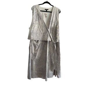 Lane Bryant Women Plus 28 Black White Dot Print Sleeveless Faux Wrap Dress NWT